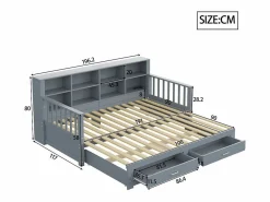 Sofá-cama tipo gigue en madera maciza 90/180x190 cm - con toma de carga - con almacenamiento - con 2 cajones - somier de listones - (colchón no incluido)^ModernLuxe Hot