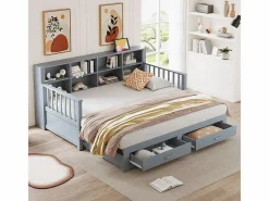 Sofá-cama tipo gigue en madera maciza 90/180x190 cm - con toma de carga - con almacenamiento - con 2 cajones - somier de listones - (colchón no incluido)^ModernLuxe Hot