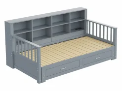 Sofá-cama tipo gigue en madera maciza 90/180x190 cm - con toma de carga - con almacenamiento - con 2 cajones - somier de listones - (colchón no incluido)^ModernLuxe Hot