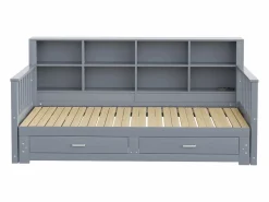 Sofá-cama tipo gigue en madera maciza 90/180x190 cm - con toma de carga - con almacenamiento - con 2 cajones - somier de listones - (colchón no incluido)^ModernLuxe Hot