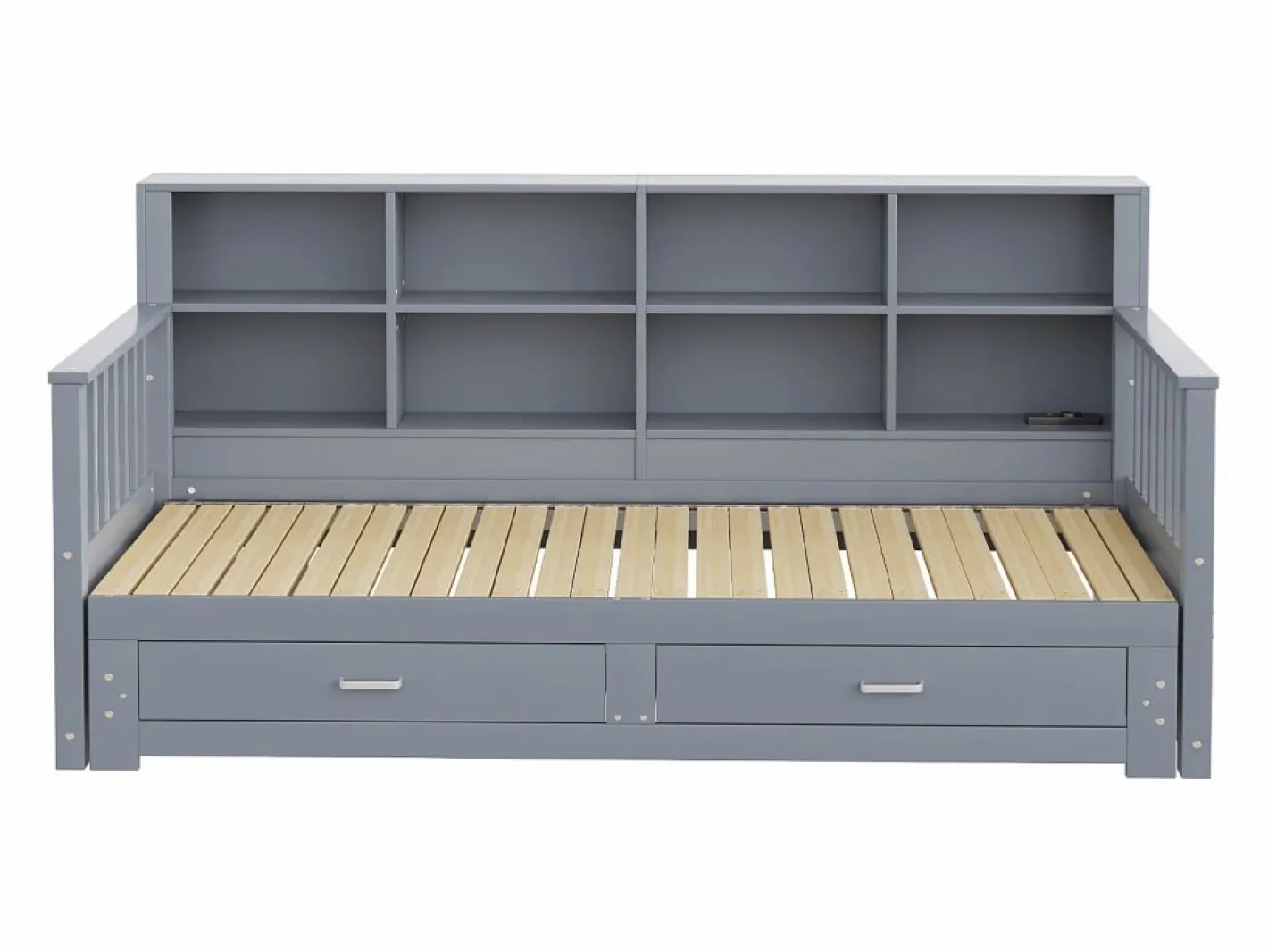 Sofá-cama tipo gigue en madera maciza 90/180x190 cm - con toma de carga - con almacenamiento - con 2 cajones - somier de listones - (colchón no incluido)^ModernLuxe Hot