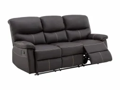 Vente-unique Conjunto Sofás|Sofás 3+2 relax: manual de piel sintética marrón pespuntes beige CANBY
