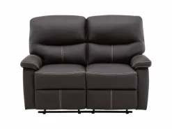 Vente-unique Conjunto Sofás|Sofás 3+2 relax: manual de piel sintética marrón pespuntes beige CANBY