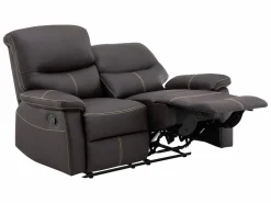Vente-unique Conjunto Sofás|Sofás 3+2 relax: manual de piel sintética marrón pespuntes beige CANBY