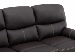 Vente-unique Conjunto Sofás|Sofás 3+2 relax: manual de piel sintética marrón pespuntes beige CANBY