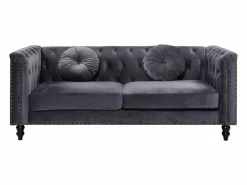 Vente-unique Conjunto Sofás|Sofás 3 y 2 plazas de terciopelo antracita TURNER