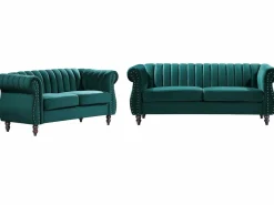 Vente-unique Sofás chesterfield de 3 plazas y 2 plazas de terciopelo TRUMBO Verde esmeralda