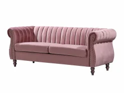 Vente-unique Conjunto Sofás|Sofás chesterfield de 3 y 2 plazas de terciopelo rosa antiguo TRUMBO