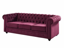 Vente-unique Sofás Chesterfield de terciopelo morado de 3 plazas y 2 plazas Granate