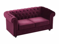Vente-unique Sofás Chesterfield de terciopelo morado de 3 plazas y 2 plazas Granate