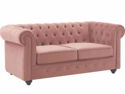 Sofás de 3 plazas, 2 plazas y un sillón de terciopelo rosa pastel CHESTERFIELD^Vente-unique Online