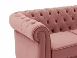 Sofás de 3 plazas, 2 plazas y un sillón de terciopelo rosa pastel CHESTERFIELD^Vente-unique Online