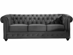 Sofás de 3 plazas, 2 plazas y un sillón de terciopelo antracita CHESTERFIELD^Vente-unique Outlet