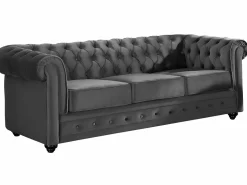 Sofás de 3 plazas, 2 plazas y un sillón de terciopelo antracita CHESTERFIELD^Vente-unique Outlet