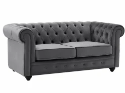 Sofás de 3 plazas, 2 plazas y un sillón de terciopelo antracita CHESTERFIELD^Vente-unique Outlet