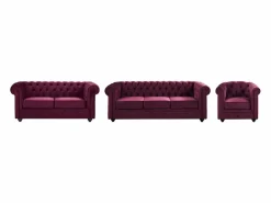 Vente-unique Conjunto Sofá Y Sillón|Sofás de 3 plazas, 2 plazas y sillón de terciopelo morado CHESTERFIELD