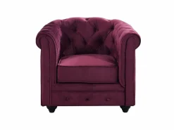 Vente-unique Conjunto Sofá Y Sillón|Sofás de 3 plazas, 2 plazas y sillón de terciopelo morado CHESTERFIELD