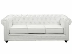 Vente-unique Sofás de 3 plazas, 2 plazas y sillón en imitación cuero CHESTERFIELD Blanco Online