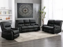 Vente-unique Sofá Relax|Sofás de 3 plazas relax de piel sintética negra. 5 niveles de inclinación. CANBY