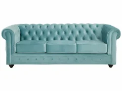 Vente-unique Conjunto Sofás|Sofás de 3 plazas y 2 plazas de terciopelo azul pastel CHESTERFIELD
