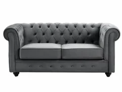 Vente-unique Sofás de 3 plazas y 2 plazas de terciopelo CHESTERFIELD Gris antracita Clearance