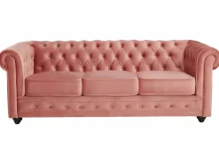 Vente-unique Sofás de 3 y 2 plazas de terciopelo rosa pastel CHESTERFIELD Rosa palo Discount
