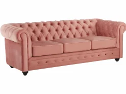 Vente-unique Sofás de 3 y 2 plazas de terciopelo rosa pastel CHESTERFIELD Rosa palo Discount