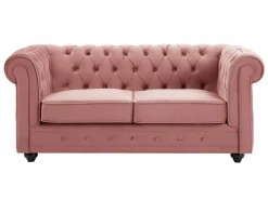 Vente-unique Sofás de 3 y 2 plazas de terciopelo rosa pastel CHESTERFIELD Rosa palo Discount