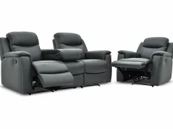 Vente-unique Sofás relax 3+1 plazas de piel en color gris EVASION Gris antracita