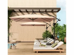 Sombrilla Cantilever Ø260cm, tejido de poliéster 180g/m², protección UV50+, color caqui, incluye base, manivela y funda (295x250x235cm)^ Outlet