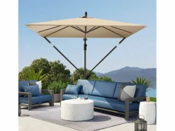 Sombrilla Cantilever Ø260cm, tejido de poliéster 180g/m², protección UV50+, color caqui, incluye base, manivela y funda (295x250x235cm)^ Outlet