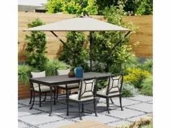 Sombrilla Cantilever Ø260cm, tejido de poliéster 180g/m², protección UV50+, color caqui, incluye base, manivela y funda (295x250x235cm)^ Outlet