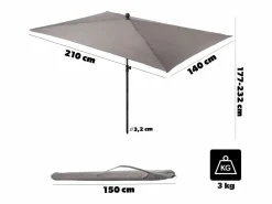 Sombrilla|Sombrilla de balcón rectangular KADAX, 210 x 140 cm, altura regulable para balcón y terraza, sombrilla de terraza plegable con bolsa de transporte, color topo, 210