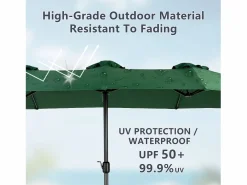 Sombrilla de doble cabeza (4,53 m x 2,67 m), sombrilla excéntrica, sistema de elevación con manivela, ideal para jardín o terraza, protección solar óptima Verde Online
