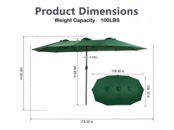 Sombrilla de doble cabeza (4,53 m x 2,67 m), sombrilla excéntrica, sistema de elevación con manivela, ideal para jardín o terraza, protección solar óptima Verde Online