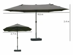 Sombrilla de jardín doble con manivela, acero, gris oscuro, 460 x 270 x 240 cm (dimensiones totales) New