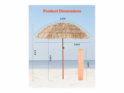 Sombrilla Hawaiana SucceBuy, 1,8 m, Sombrilla Exótica Inclinable con Techo de Paja PP, 8 Varillas Metálicas, para Playa, Terraza, Piscina, Jardín^ Online