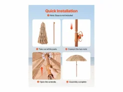 Sombrilla Hawaiana SucceBuy, 1,8 m, Sombrilla Exótica Inclinable con Techo de Paja PP, 8 Varillas Metálicas, para Playa, Terraza, Piscina, Jardín^ Online
