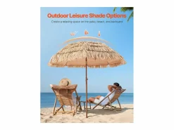 Sombrilla|Sombrilla Hawaiana SucceBuy, Sombrilla Exótica Inclinable de 2 m con Techo de Paja de Polipropileno y 8 Varillas Metálicas, para Playa, Patio, Piscina y Jardín