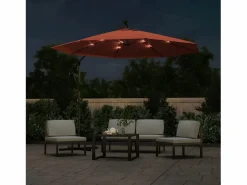 Sombrilla voladiza con luces LED y palo de acero terracota^Clicnbuy New