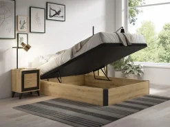 Ysmée Somier canapé 140 x 200 cm - Natural claro y negro - NAMOSI de YSMÉE Negro / Color natural claro Outlet