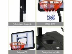 Homcom Cesta De Baloncesto|Soporte de baloncesto negro 90x165x352 cm