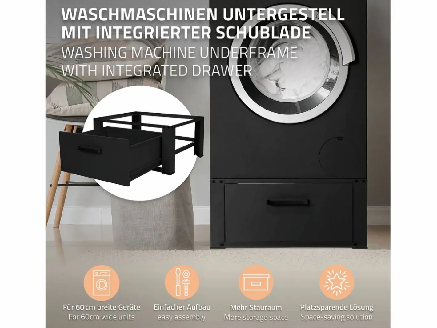 ML-DESIGN Mueble Para Lavadora|Soporte de elevación para lavadora o secadora con cajón blanco