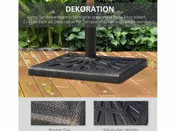 Soporte de sombrilla de resina, 15 kg, con tornillos ajustables, para postes de Ø38/48 mm, negro (47x47x32 cm)^