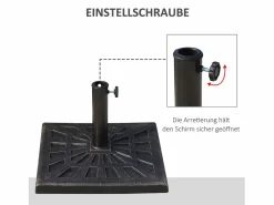 Soporte de sombrilla de resina, 15 kg, con tornillos ajustables, para postes de Ø38/48 mm, negro (47x47x32 cm)^