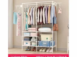 Soporte moderno de la barra doble con ganchos, ropa, ropa de vestuario, guardarropa 108x36x170cm -^DripeX New