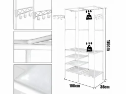Soporte moderno de la barra doble con ganchos, ropa, ropa de vestuario, guardarropa 108x36x170cm -^DripeX New