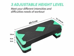 Aparato De Musculación|Step aeróbico ajustable para ejercicio, plataforma de polietileno antideslizante, color (68,5 x 28 x 10 cm)
