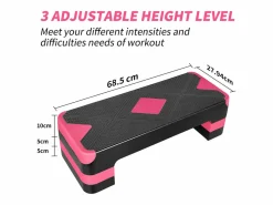 Step aeróbico ajustable para ejercicio, plataforma antideslizante, polietileno, (68,5 x 28 x 10 cm)^ Sale