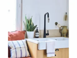 Essebagno Grifo De Cocina|Style Grifo mezclador de fregadero con ducha extraíble mate y cromo